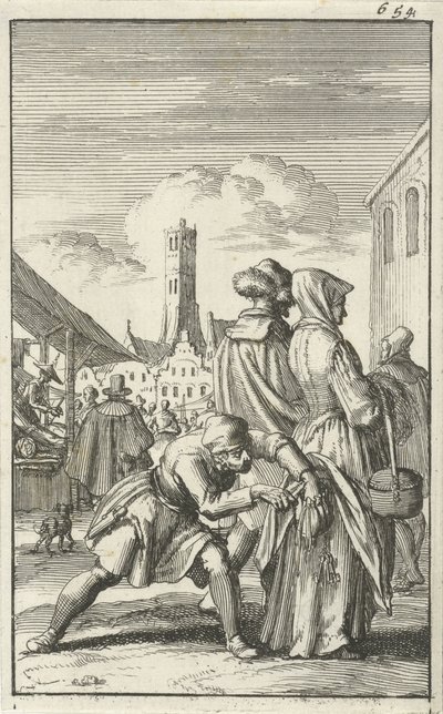 Woman in a Market Being Robbed of Her Purse by Jan Luyken